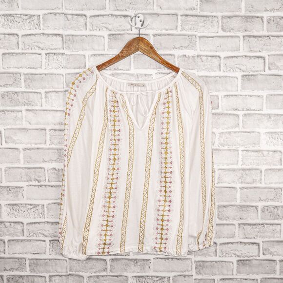 Mes Demoiselles Paris Women's Boho Pullover Blouse golden embroidered stripe 40 - Picture 5 of 8